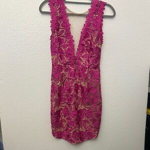 Elegant Fuchsia Floral Lace Dress
